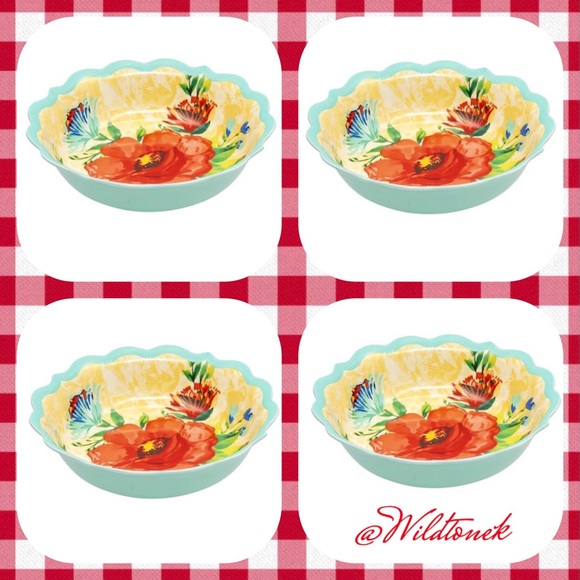 The Pioneer Woman Other - The Pioneer Woman Melamine, Delaney Dinner Bowls -Teal 8.66 inches - Set of 4